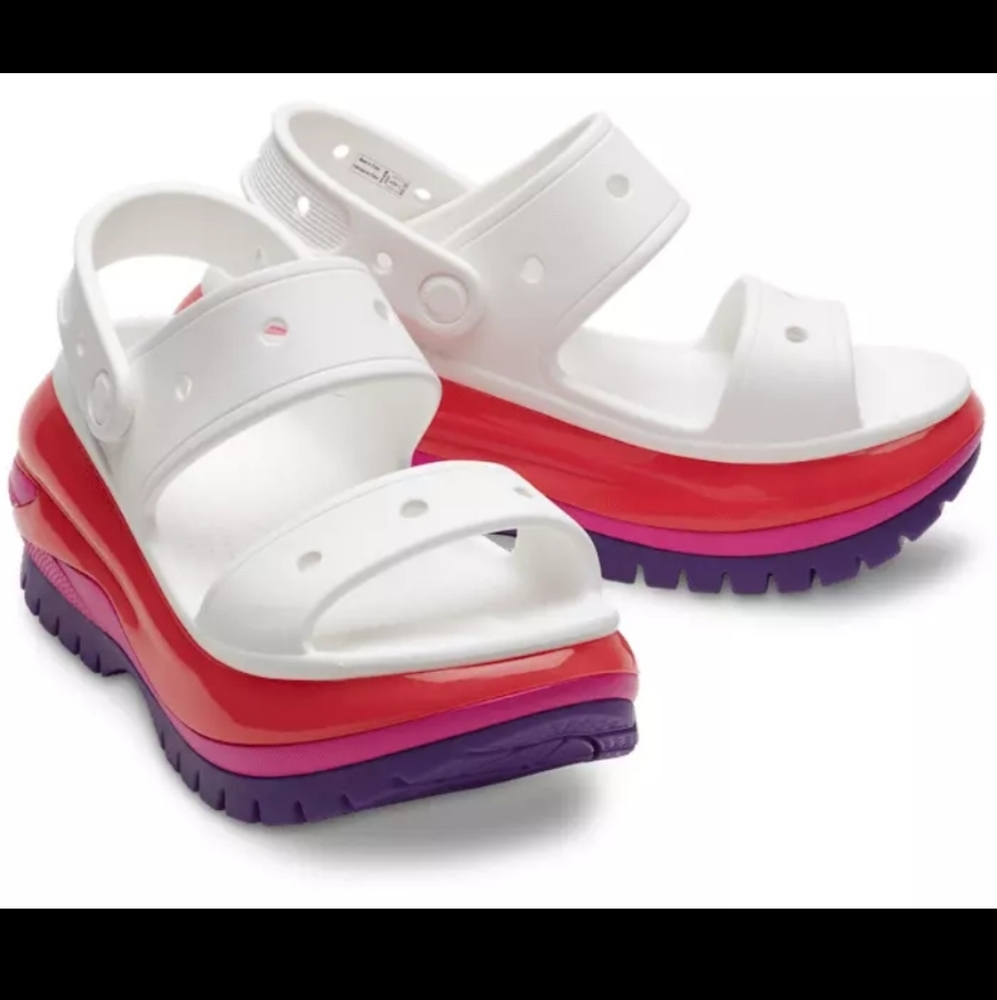 White Sandals with Red and Purple Soles